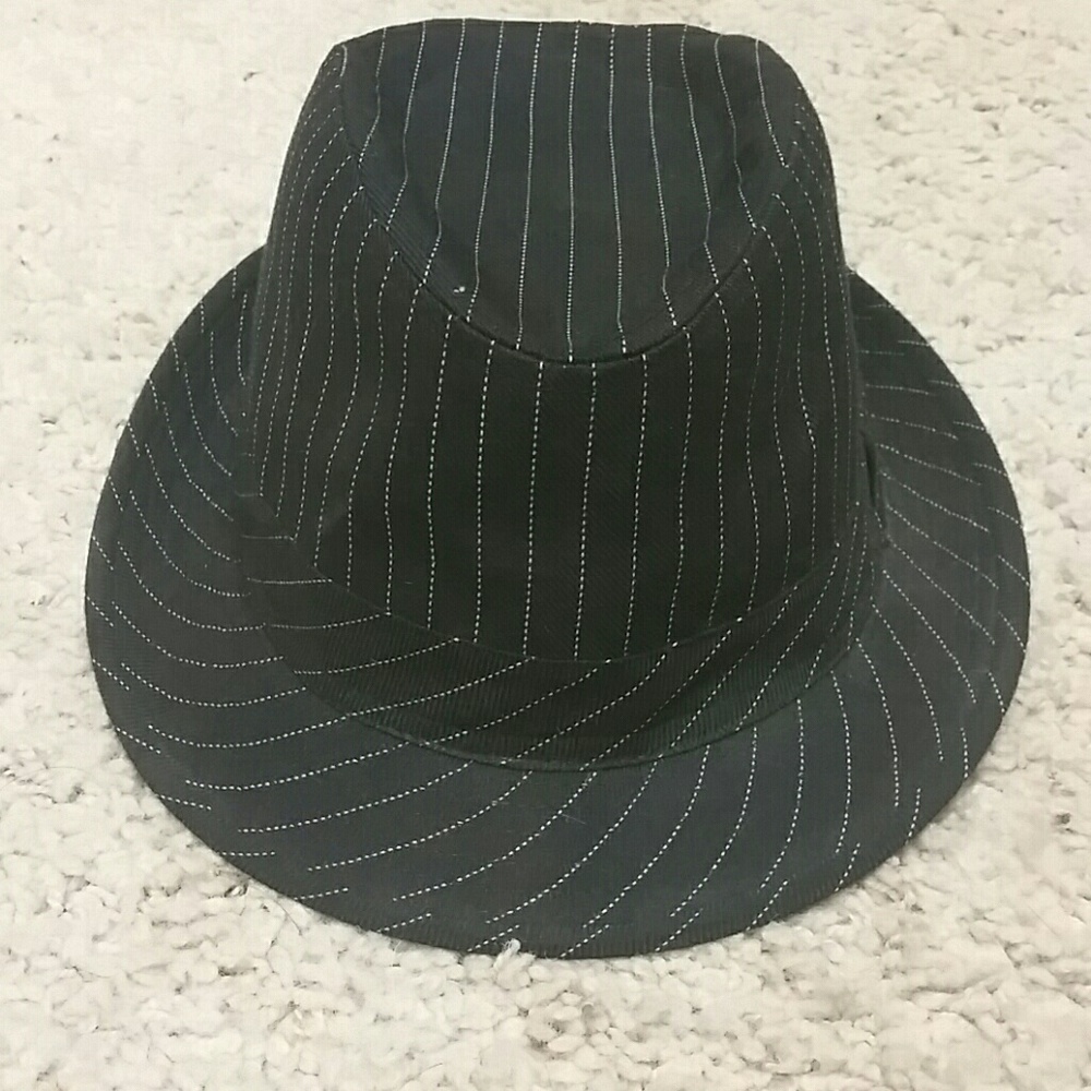 Men's black pin-striped Fedora hat